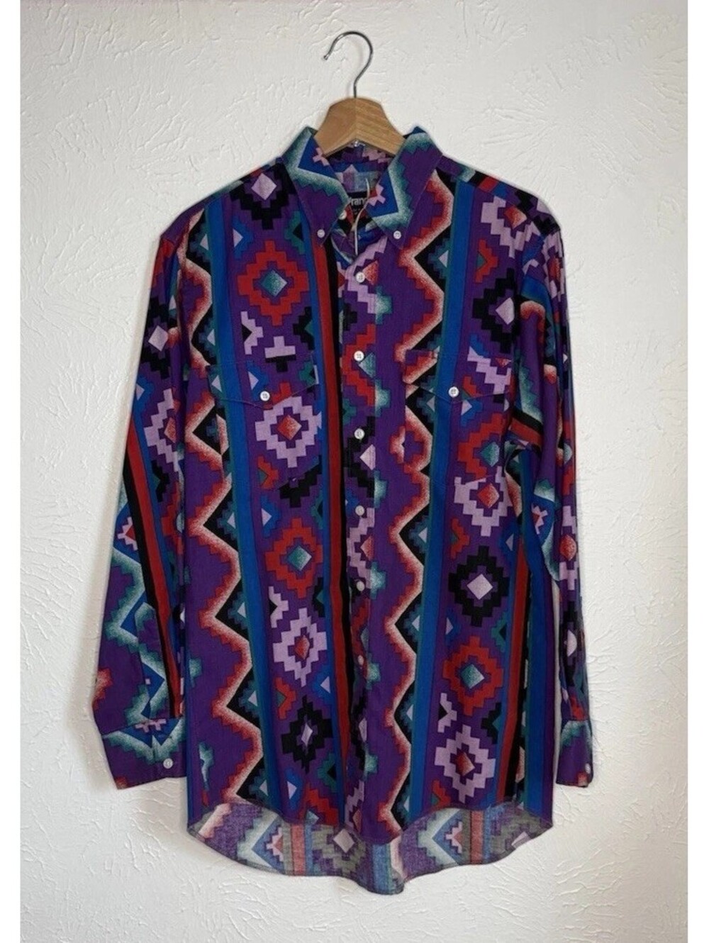 Vintage Wrangler Brushpopper Shirt Mens Medium Aztec Western 90s Cowboy